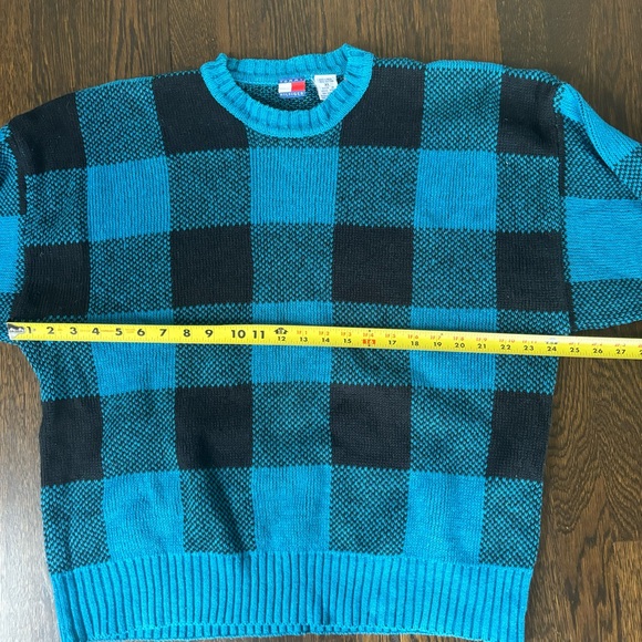 Tommy Hilfiger Sweater Mens XL linen Cotton Blend Heavy Weight Blue Black Checks - Picture 4 of 6